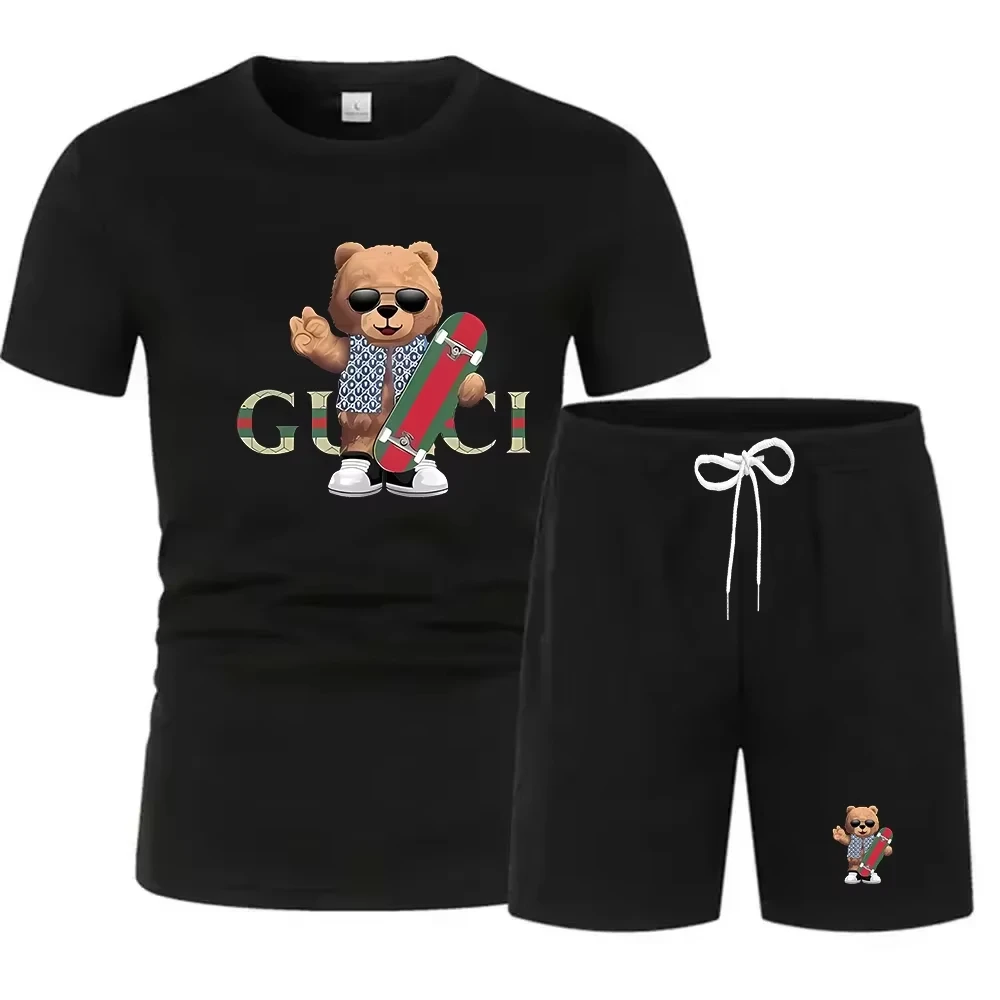 

Summer fashion street short sleeved sports suit men's sports shirt set men's round neck short sleeved shorts sports suit 2-piece