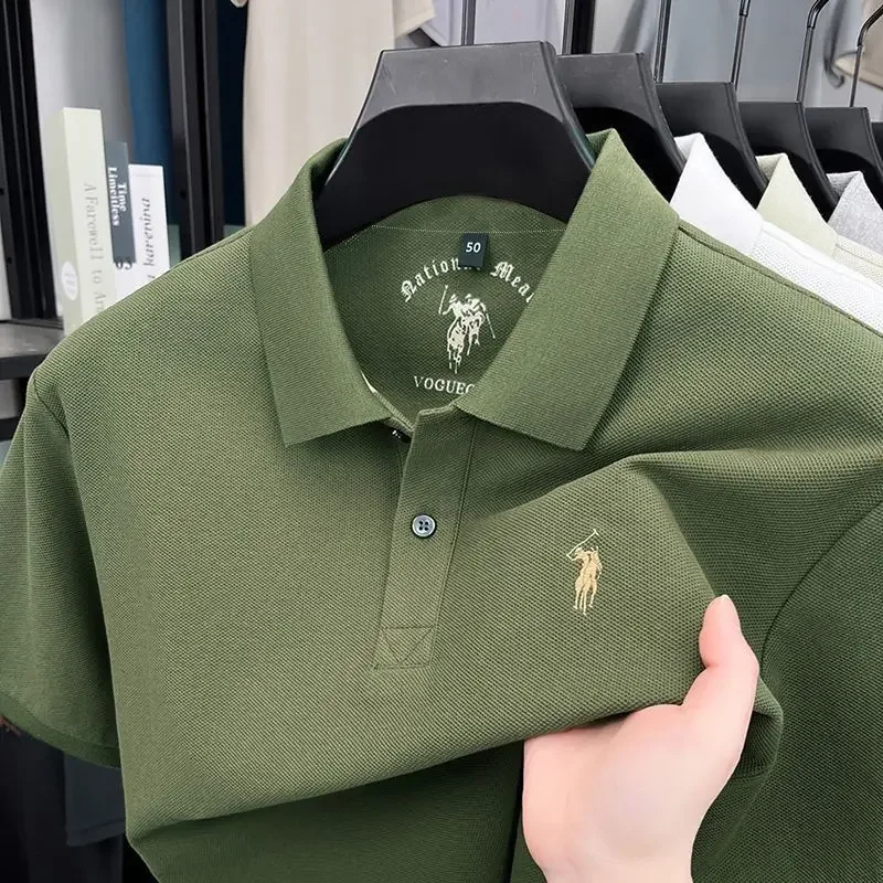 High End Quality Men's Summer 100 Pure Cotton Short Sleeved Solid Color Embroidered Lapel Pullover Polo Shirt Casual Versatile T – Detail 6