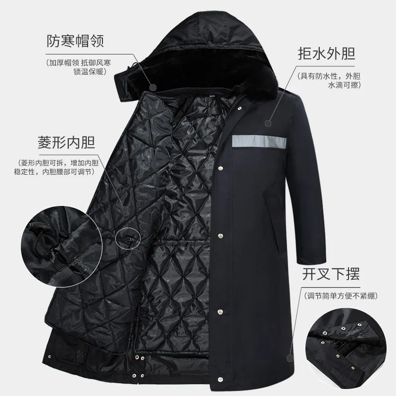 Winter Outdoor Men's Security Patrol Guard Thickened Reflective Stripe Coat Printed Logo Company Reflective Stripe Work Clothes