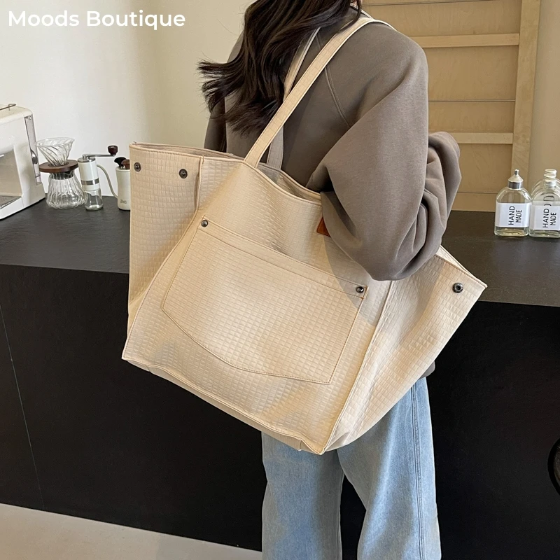 Oversized Plaid Shoulder Bags For Women Deformable Laminated Fabric Large Capacity Shopping Totes 2024 Luxury Designer Handbags