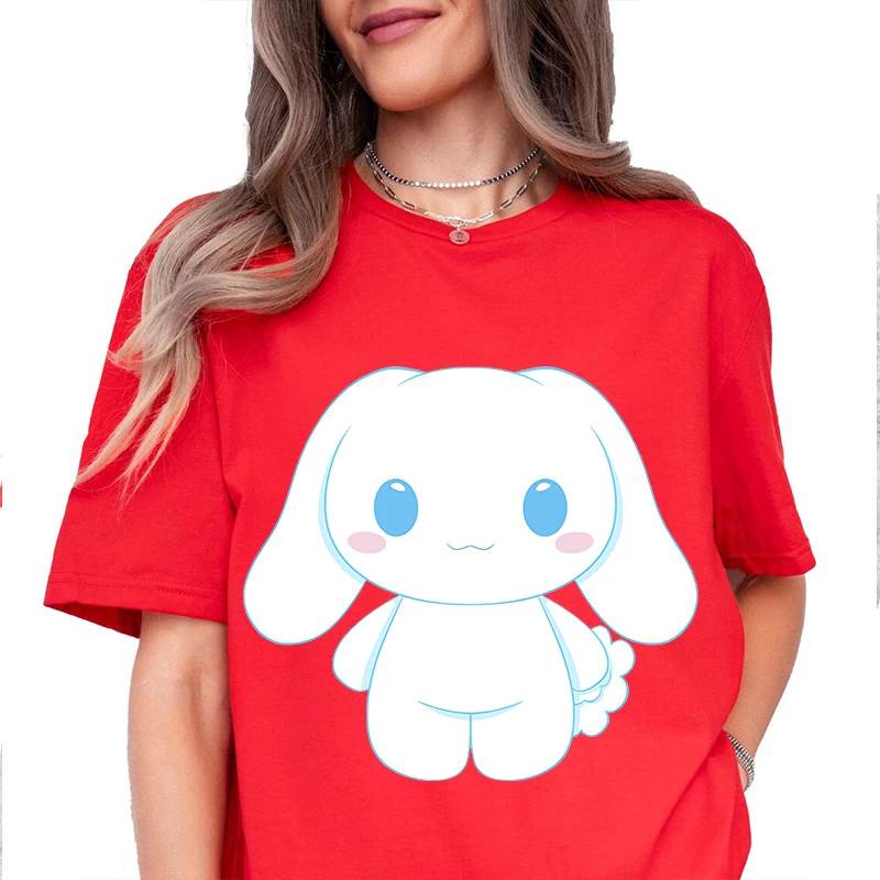 Cute Cinnamoroll printed ladies T-shirt pure cotton short-sleeved casual top personality women's clothing