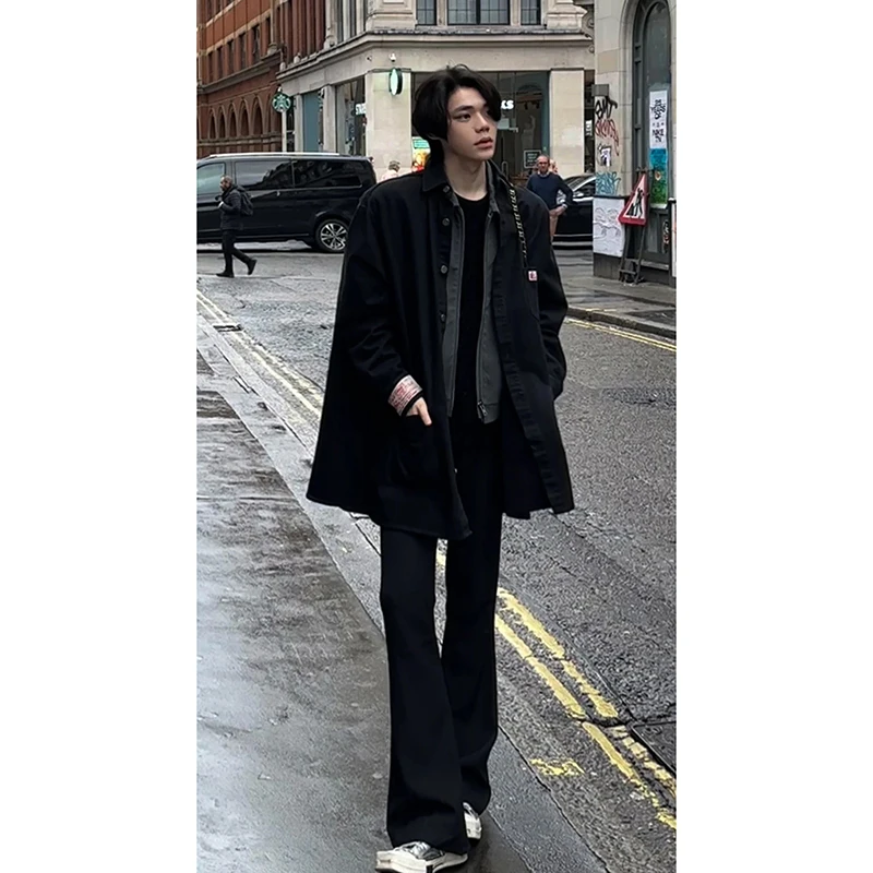 

Bla Fce Lined Bootcut Straight Leg Jeans Men's Autumn Winter Faion Brand Cleanfit High Street Denim Pants Youth Wear