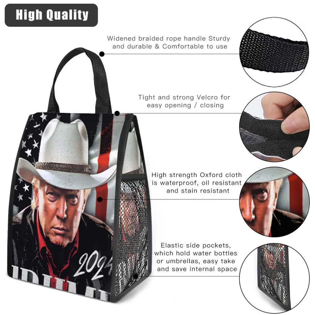 Cowboy Trump Thermal Insulated Lunch Bag Portable Lunch Container For Camp Multifunction Food Box