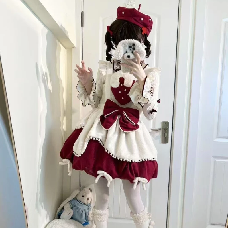 الكورية موضة لوليتا 2 قطعة مجموعات النساء الحلو الكشكشة بيتر بان طوق القمم القوس أفخم حزام فساتين اليابانية Kawaii Y2k وتتسابق #3