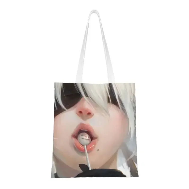 Recycling 2B Nier Automata Boxer Shopping Bag Women Canvas Shoulder Tote Bag Durable Anime Cartoon Game Groceries Shopper Bags