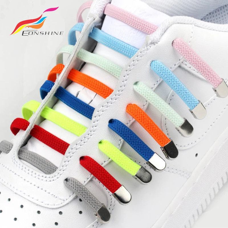 New 8mm Elastic No Tie Shoelace White Flat Press the metal lock Fast Shoelace Kids And Adult Unisex Lazy Laces