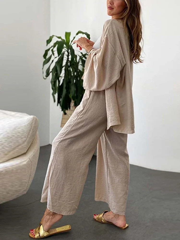 2024 Summer Women\'s Linen Trouser Suit with Blouse Casual Loose Two-piece Set for Elegant Outfits Cotton Pants Women\'s Tracksuit