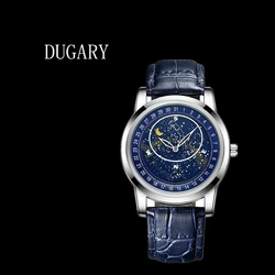 DUGARY romantic starry sky Quartz watches water proof luminous 42mm Fashion business Wristwatch leather strap Relogio Masculino