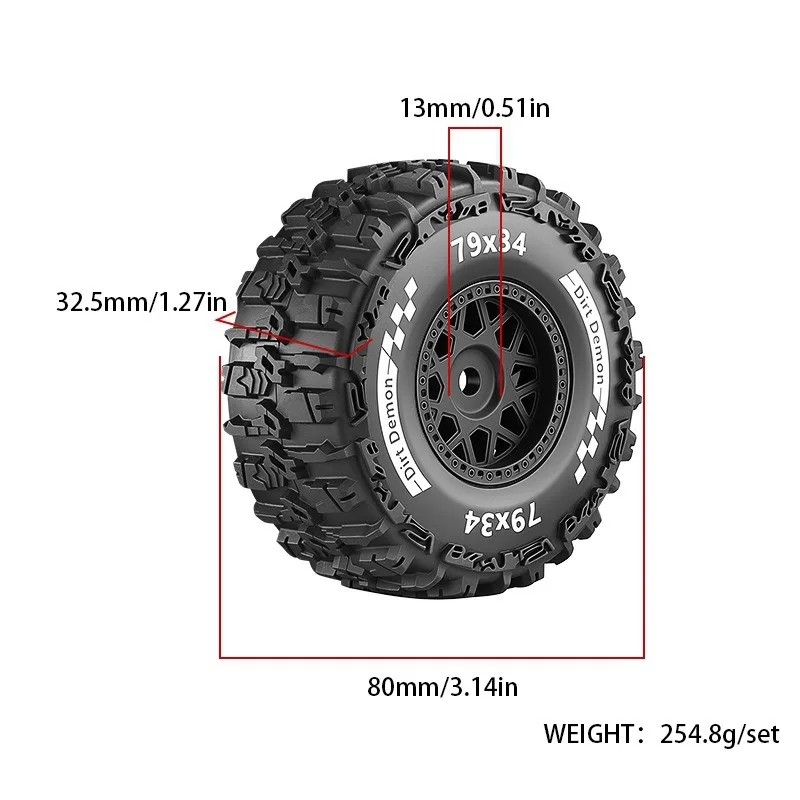 RC 80MM Rubber Tires Crawler Truck Tire, for 1/14 1/16 TRXS E-Revo HSP 94186 16208 16209 16210 WLtoys 144001 16208 2105A 3101A