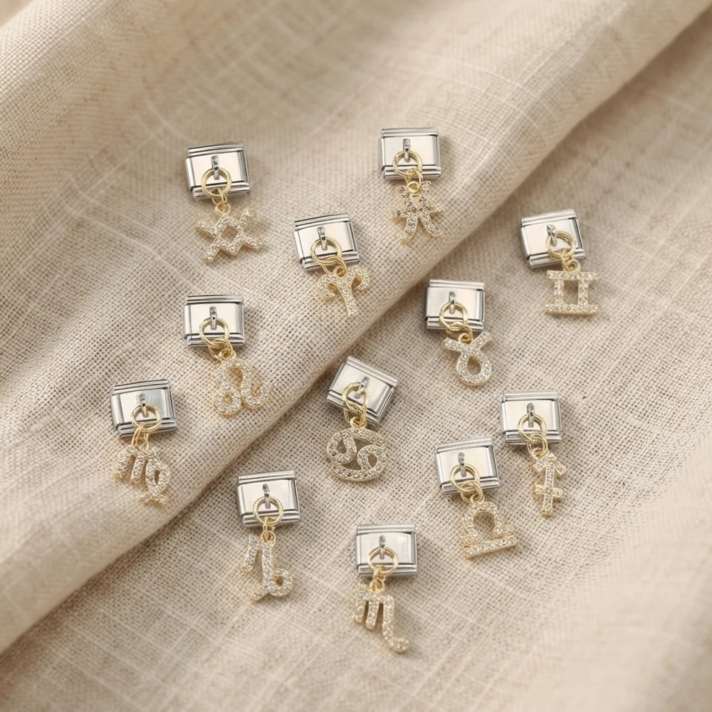 2026 Trendiger Zwölf-Sternzeichen-Anhänger, italienische Gliederkette, passend für 9mm Edelstahlarmbänder, DIY-Schmuck für Damen und Herren, Geschenke – Detail 2