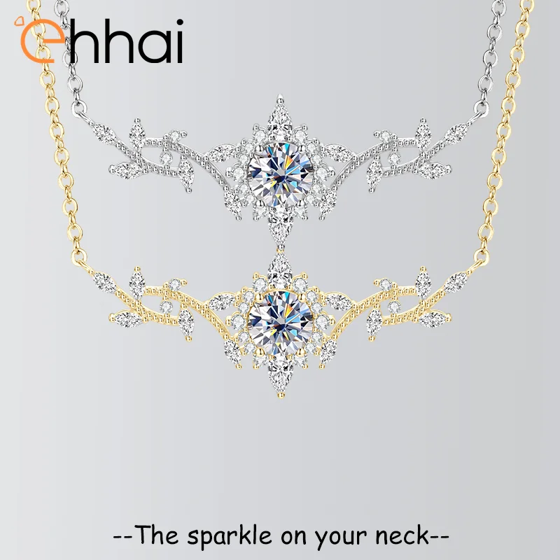

Изысканное колье-чокер Ehhai с круглым муассанитом 6,5 мм и цветочным кулоном, позолоченное, для женщин, ювелирное изделие, подарок на свадьбу