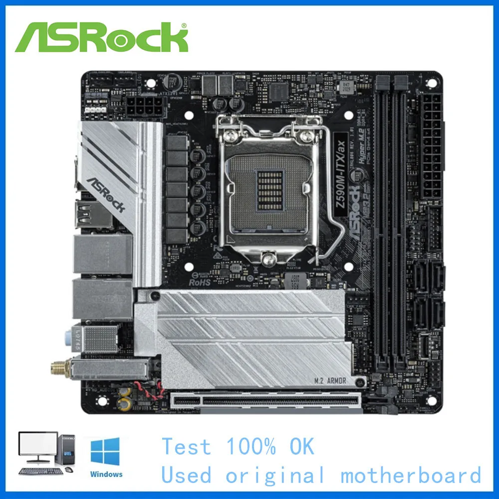 Z590 Used For ASRock Z590M-ITX/ax Z590i ITX LGA1200 DDR4 Desktop Mainboard 11th 10th Gen Motherboard support 11900K 10700K