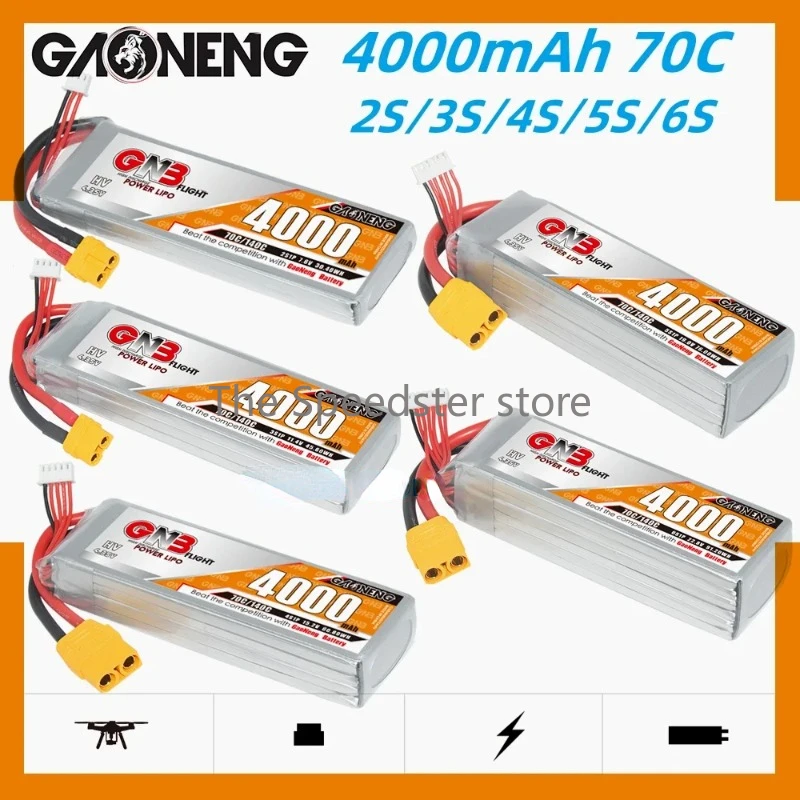 GAONENG GNB 4000mAh 2S/3S/4S/5S/6S 7.6V/11.4V/15.2V/19.0V/22.8V 70C HV LiPo Battery with XT60/XT90/T Plug for RC Cars Boat Drone