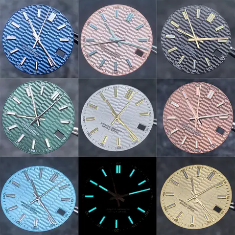 Horizontal Stripe Watch Dial Ice Blue Luminous Logbook DIY Modified Mechanical Watch Accessories NH35 NH36 Watches Face 28.5mm