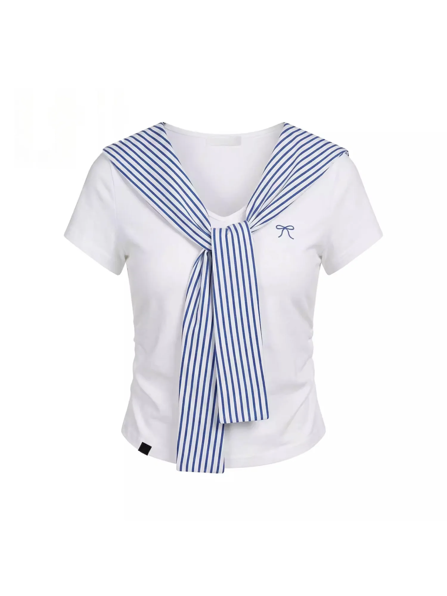 

White Striped oulder Wrap V-Ne ort Sve T-irt Women's Slimming Versatile Summer New Sle Casual Faion Top