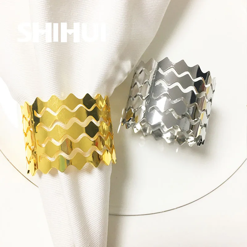 

Napkin Rings Holders New Metal Geometric Ripple Buckle Novelties Becket For Hotel Wedding Party Events Dining Table Decoration