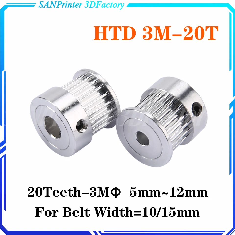 3M 20T Timing Pulley HTD 3M 20 Teeth K Type Bore 5mm 6mm 6.35mm 7mm 8mm 12mm for Width 10mm 20T Belt Pulley