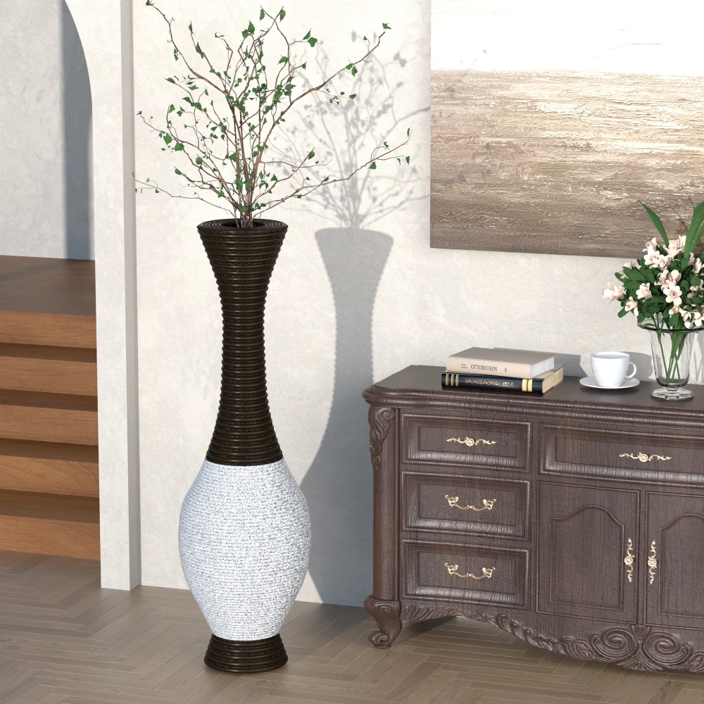 

39-Inch Tall Standing Designer Floor Vase Durable Artificial Rattan Elegant Tone Dark Brown Finish Ideal Decor Accent