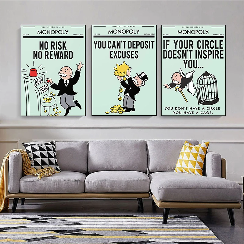 Affiche imprimée Monopoly Time Is Money, citation inspirante, peinture sur toile, tableau d'art mural pour salon, décoration de la maison, Cuadros