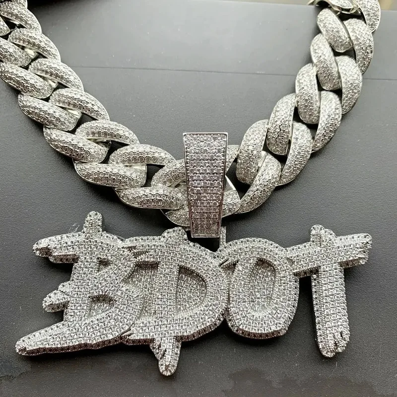 Custom Double Layer Name Pendant Necklace, Iced Out Full CZ Diamond Letter Charm, 18K Gold Plated Personalized Hip Hop Jewelry,