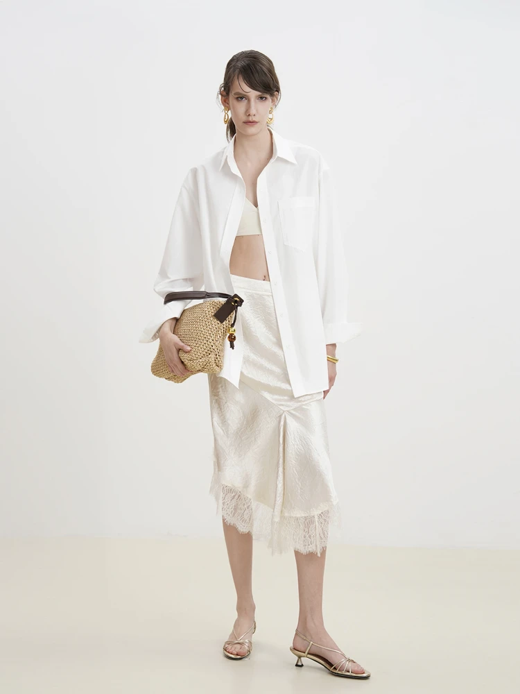 

Летняя юбка RE SENSE с волнистым узором из шелкового атласа и ацетатного кружева, асимметричная, креативная, персонализированная, А-силуэт...