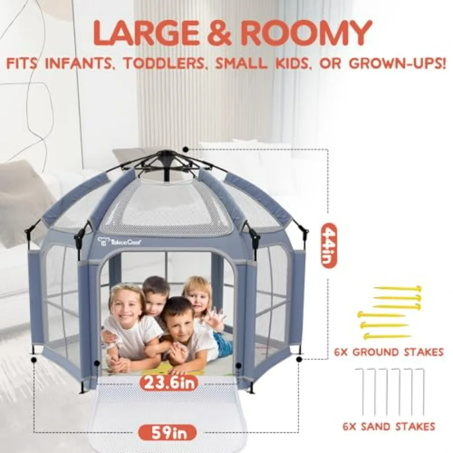 Box per bambini con baldacchino, cortile da gioco portatile pop-up istantaneo con tappetino per neonati, per neonati, leggero, pieghevole, per interni ed esterni
