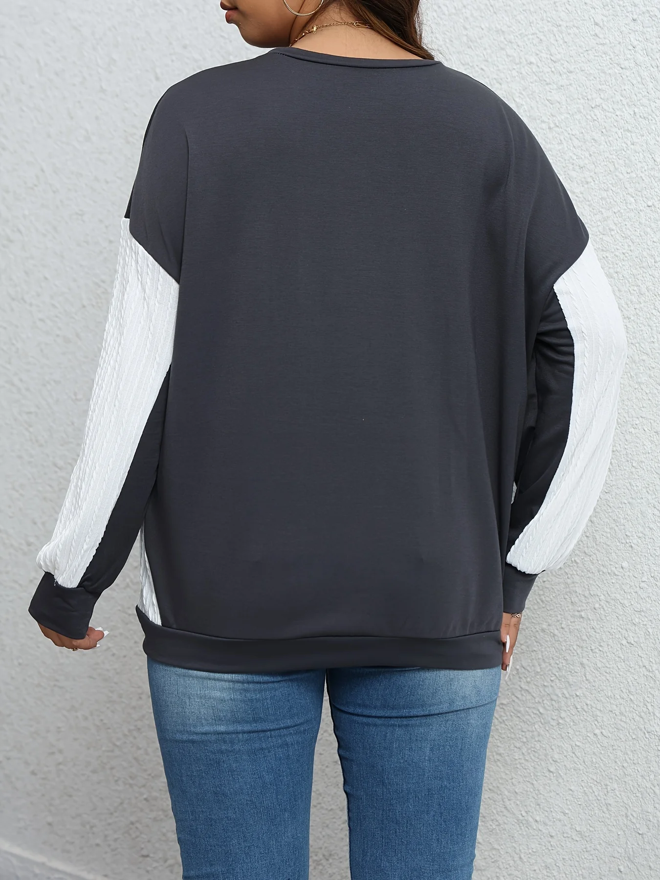 Bluza plus size Colorblock Bishop Sleeve