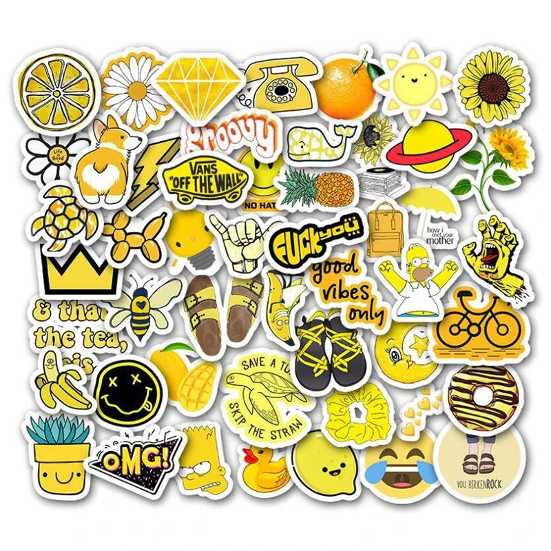 LL-073# 50/pcs PVC Sticker yellow Cartoon Small Fresh Series sticker Travel Suitcase Bike Phone Sliding Plate  Graffiti Styling