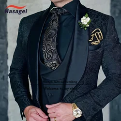 Men's Groom Terno Suit Italian Design Custom Black Smoking Tuxedo Jacket 3-piece Set (Jacket Vest Pants) Men's Wedding Suit