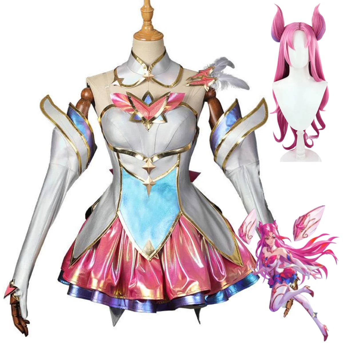 

Game Kai'Sa Daughter of The Void Cosplay Costume Kaisa Star Guardian Pink Lolita Dress Battle Wig Uniform Woman Sexy Lovely Suit