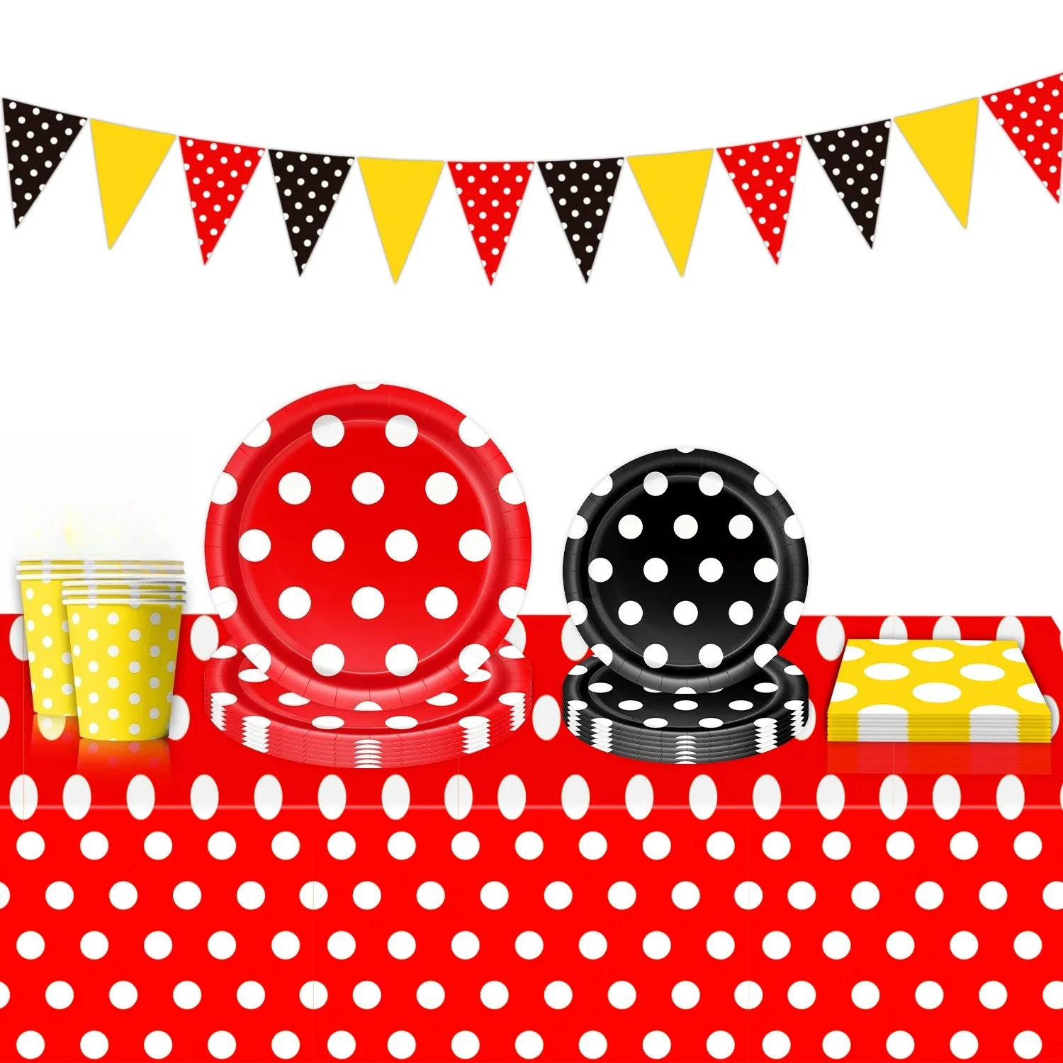 20 stücke Dot Themen Party Einweg Pappteller Seidenpapier Tasse Tischdecke Banner Geburtstag Veranstaltungsort Dekoration Urlaub Dekoration