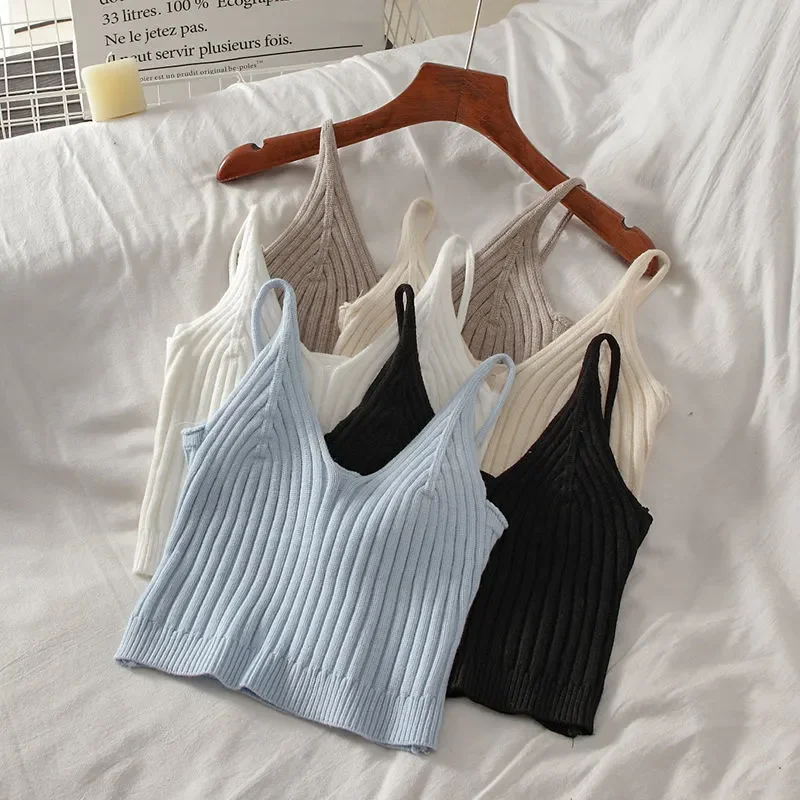 Fashion Women Summer Basic Tops Sexy Strappy Sleeveless Racerback Crop Top 2022 Female Casual Solid Color Ribbed Knit Short Vest