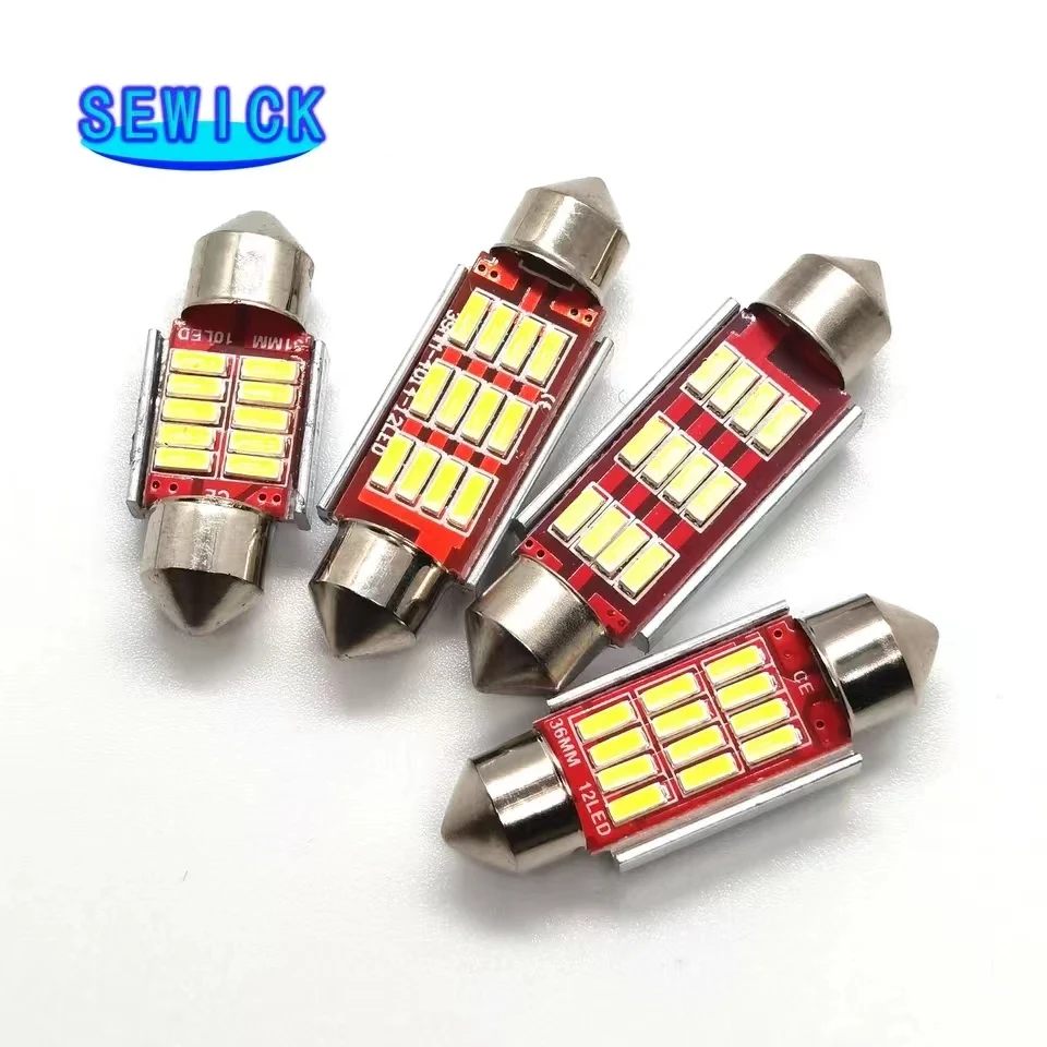 100Pcs Festoon C5W CANBUS NO Error Auto Light 12 SMD 4014 LED 31mm 36mm 39mm 41mm Car Interior Dome Lamp Reading Bulb White 12V