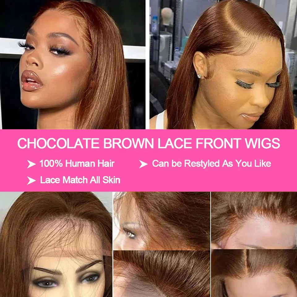 13X4 الشوكولاته براون مستقيم بوب شعر مستعار 4X4 حريري مستقيم HD الدانتيل الباروكة الأمامية شعري طبيعي قبل قطعها الشعر البشري 100% 16 بوصة