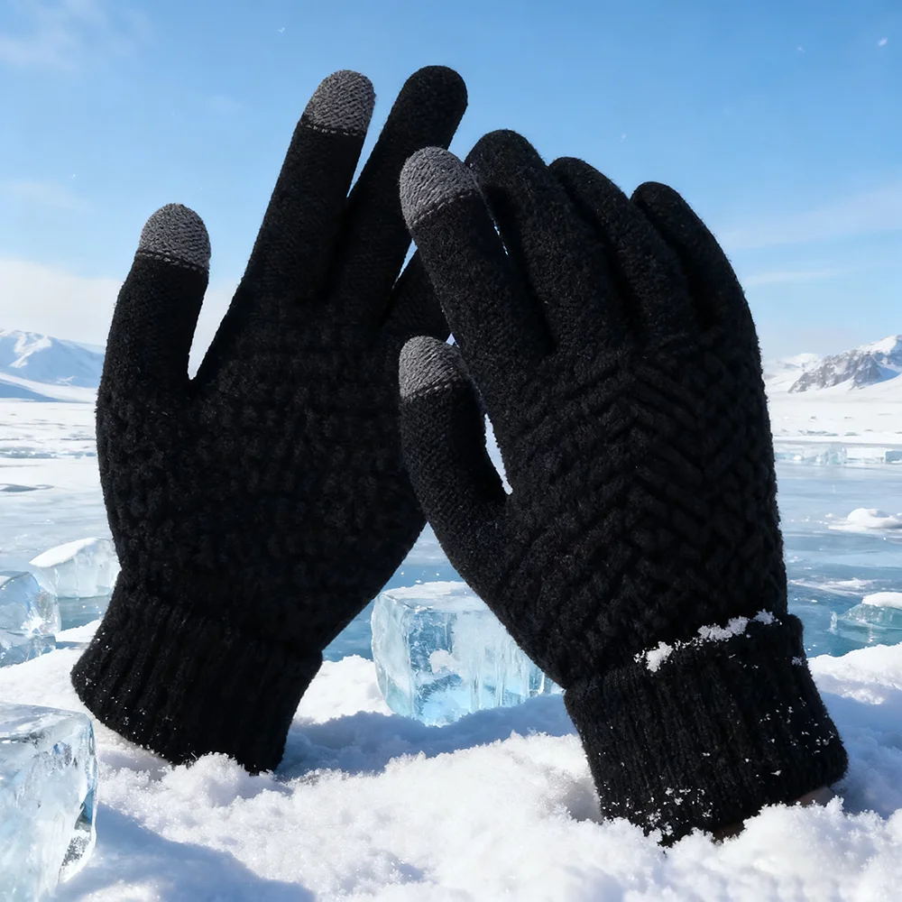 

Winter Warm Knitted Touch Screen Gloves for Women Men Thickened Plus Velvet Cold-proof Cycling Riding Skiing Wool Knitted Gloves
