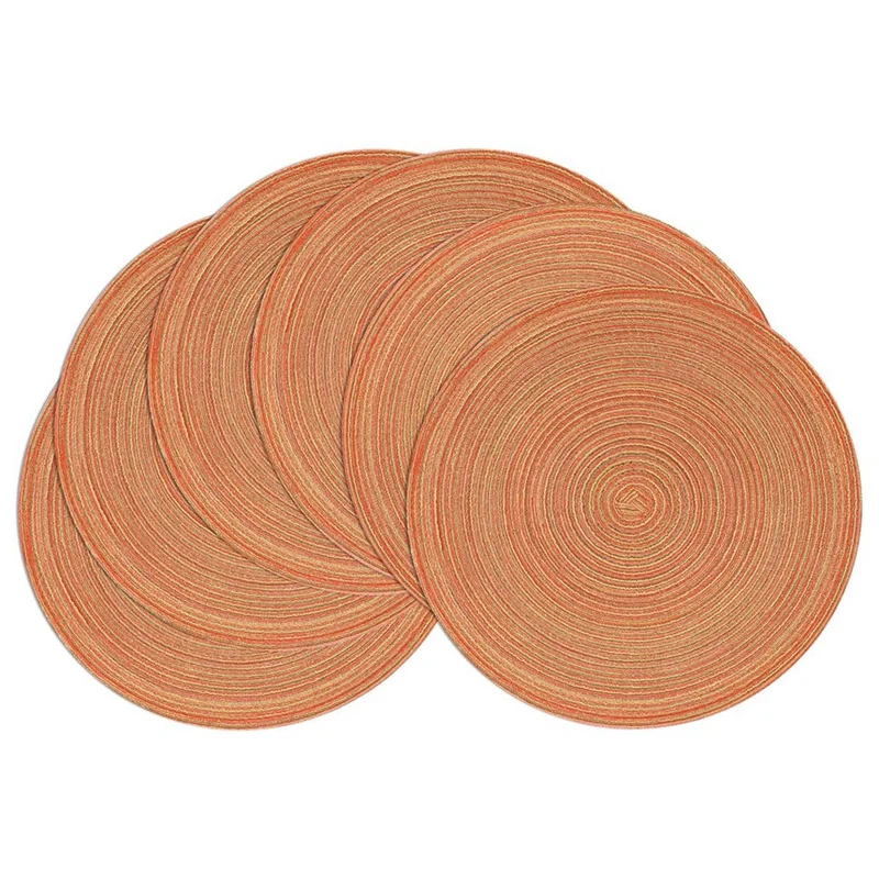 6Pcs Round Braided Placemats Set Of 6 Circle Place Mats Washable 15 Inch Table Mats For Dining Table Wedding Party Easy Install