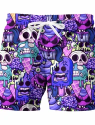 Funny Ice Cream Skull 3D Graphic Designer Shorts Men Woman Breathable Quick Dry Swimwear Pants Vacation Hawaii Beach Ice Trunks