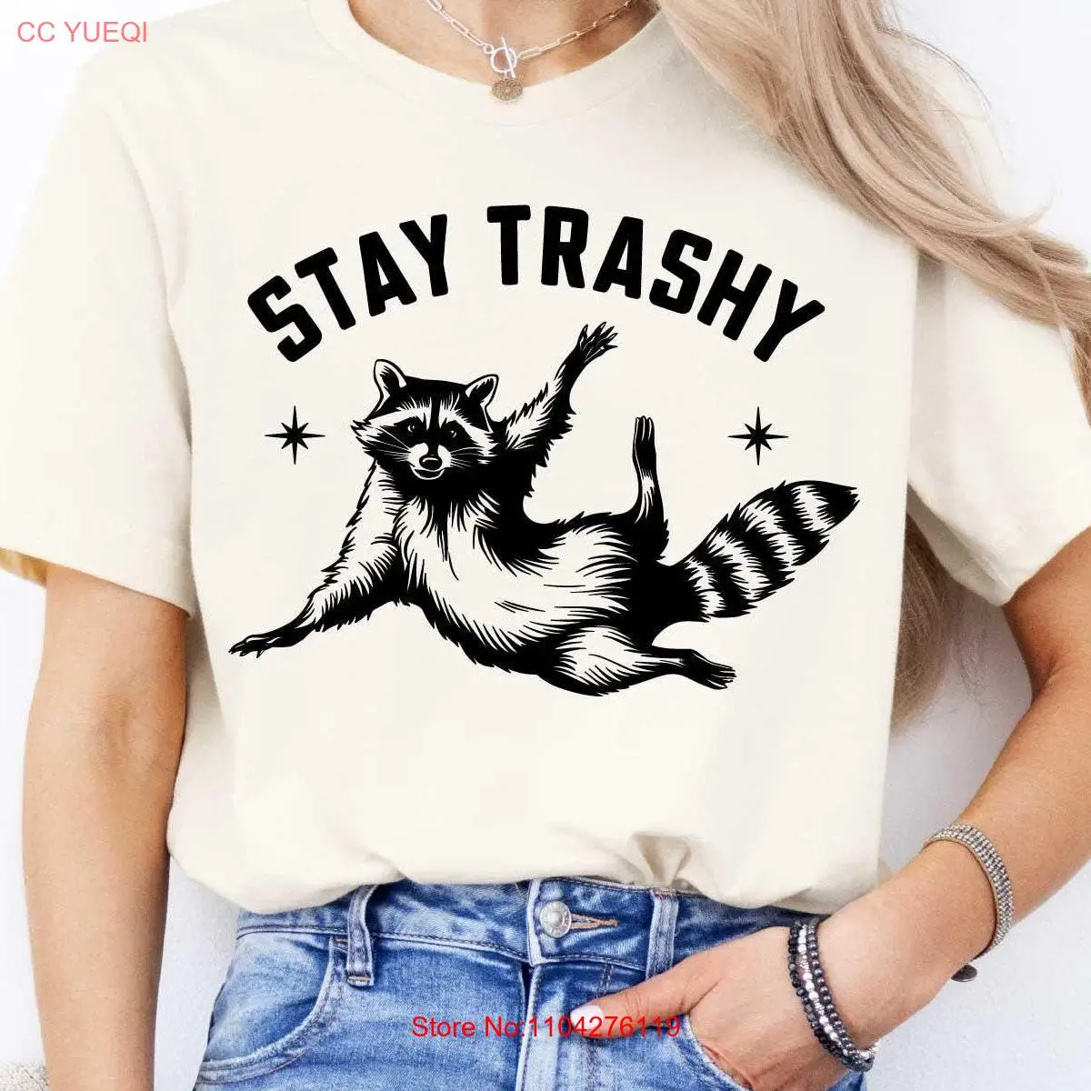 Funny Retro Raccoon T Shirt Stay Trashy Boho Vibe Aesthetic Racoon Cute Animal Meme Fun long or short sleeves