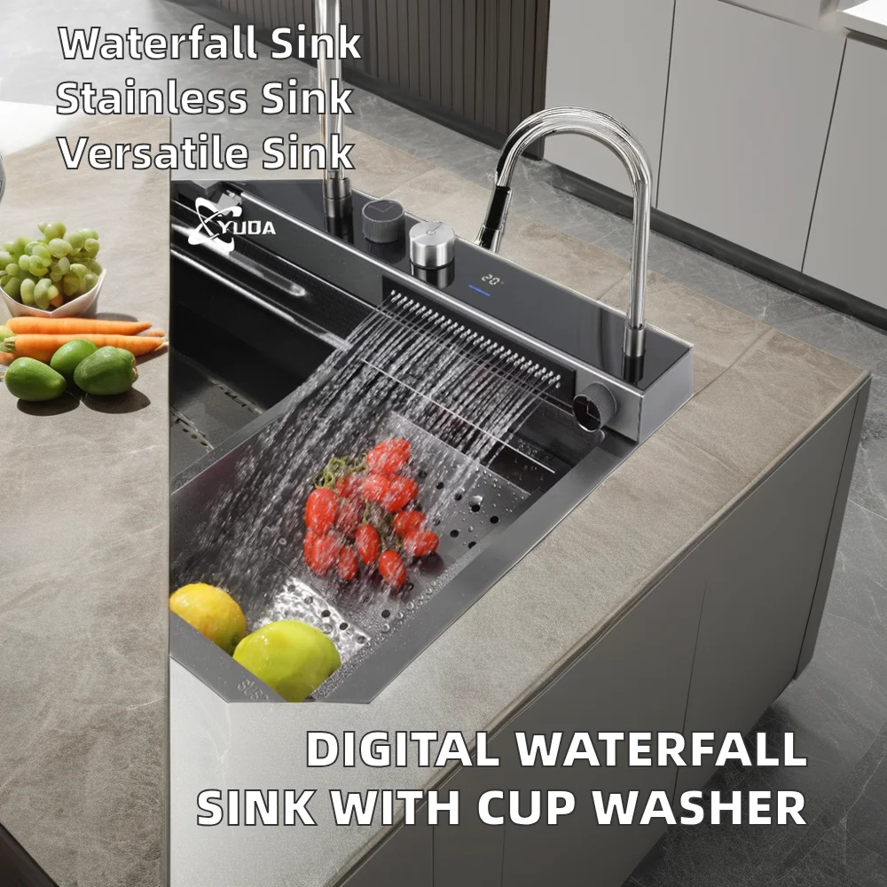 الحديثة شعبية اليدوية وعاء واحد بالوعة المطبخ متعددة الوظائف شاشة ديجيتال شلال كأس غسالة العداد