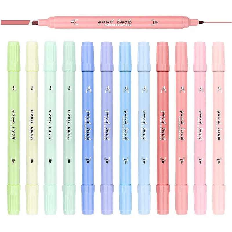 4Pcs/Box Dual-Head Gradient Highlighter Pen Eye Protection Colorful Marker for Student DIY Journal School Stationery