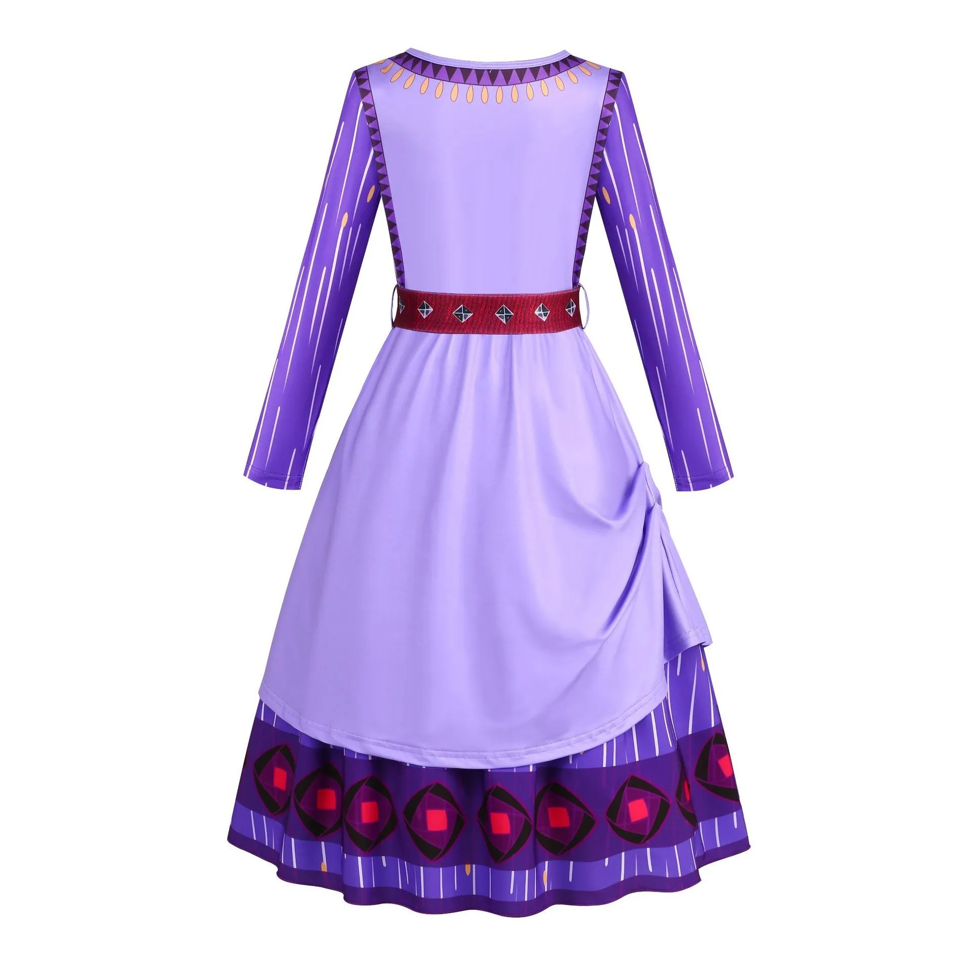 2024 Disney Asha Dress for Girl Purple Maxi Dress With Belt and Bag Kids Reunion Cosplay Costume Masquerade Stage Performance