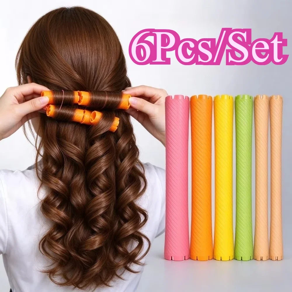 6Pcs Perm Rods Kit Plastic Hair Curler Rod Cold Wave Curly Curls Textured DIY Styling Colorful Easy for Women Salon Home Use
