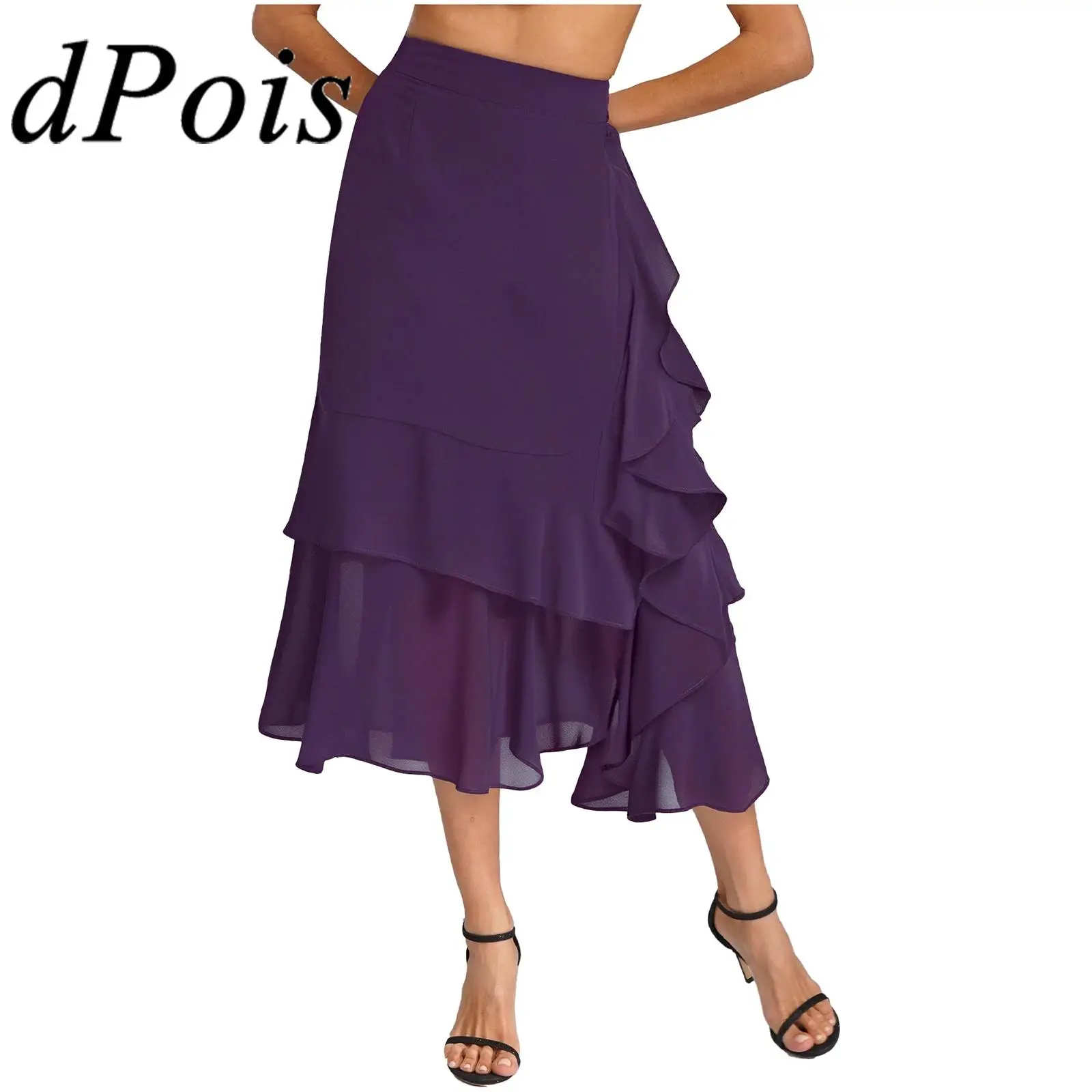 

Women Elegant Midi Skirt Ruffled Fashion High Waist Party Chiffon Irregular Fishtail Skirt Work Commute Party Banquet Skirts