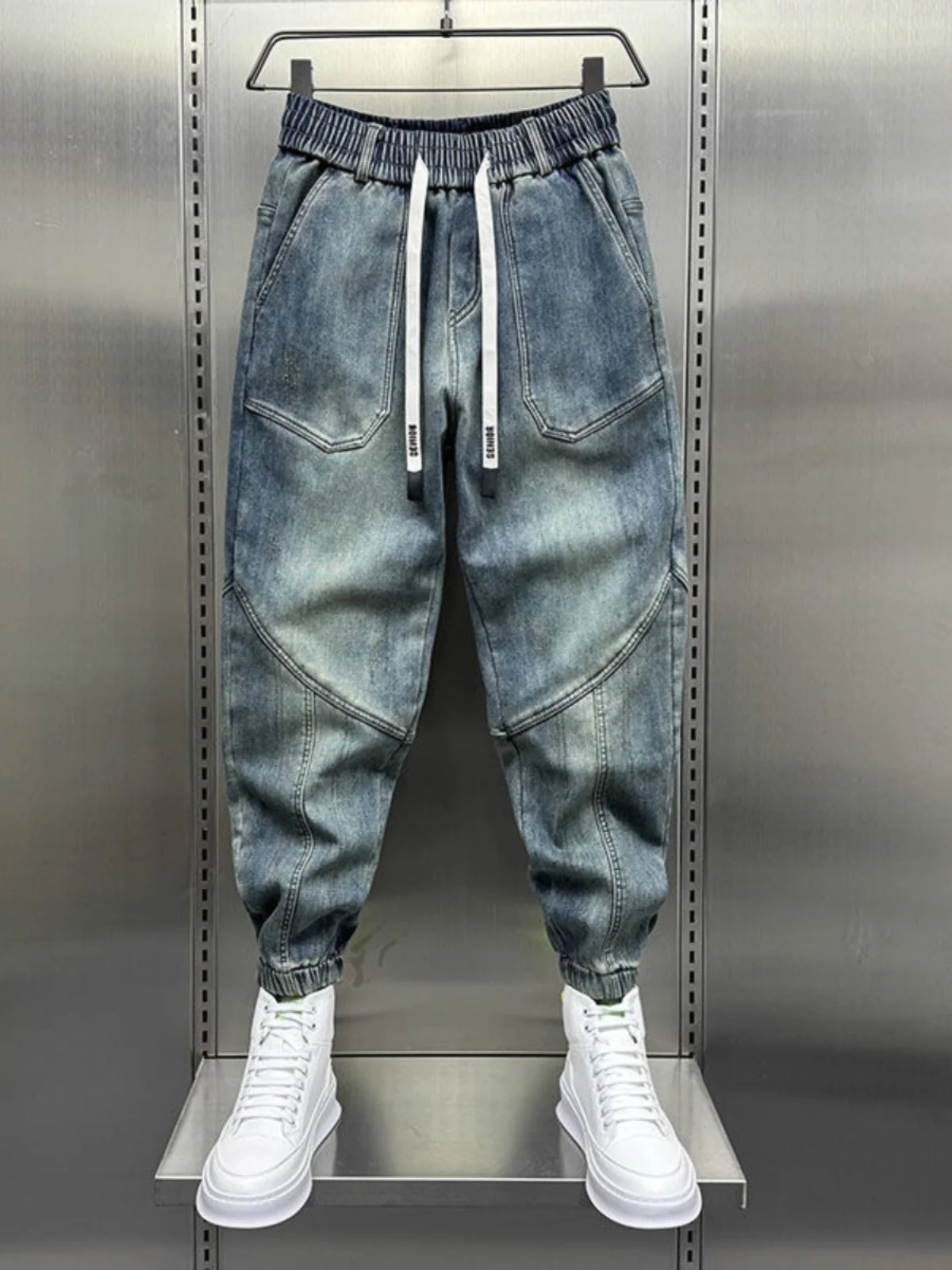 

Новые мужские джинсы Harajuku 2024: винтажные, с отворотами, в американском стиле, повседневные, молодежные, модные, укороченные, из денима.