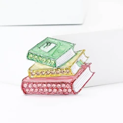 Rhinestone Three Books Brooches for Women Unisex Enamel Study Tool Pins Banquet Party Backpack Gifts Jewelry Accessories