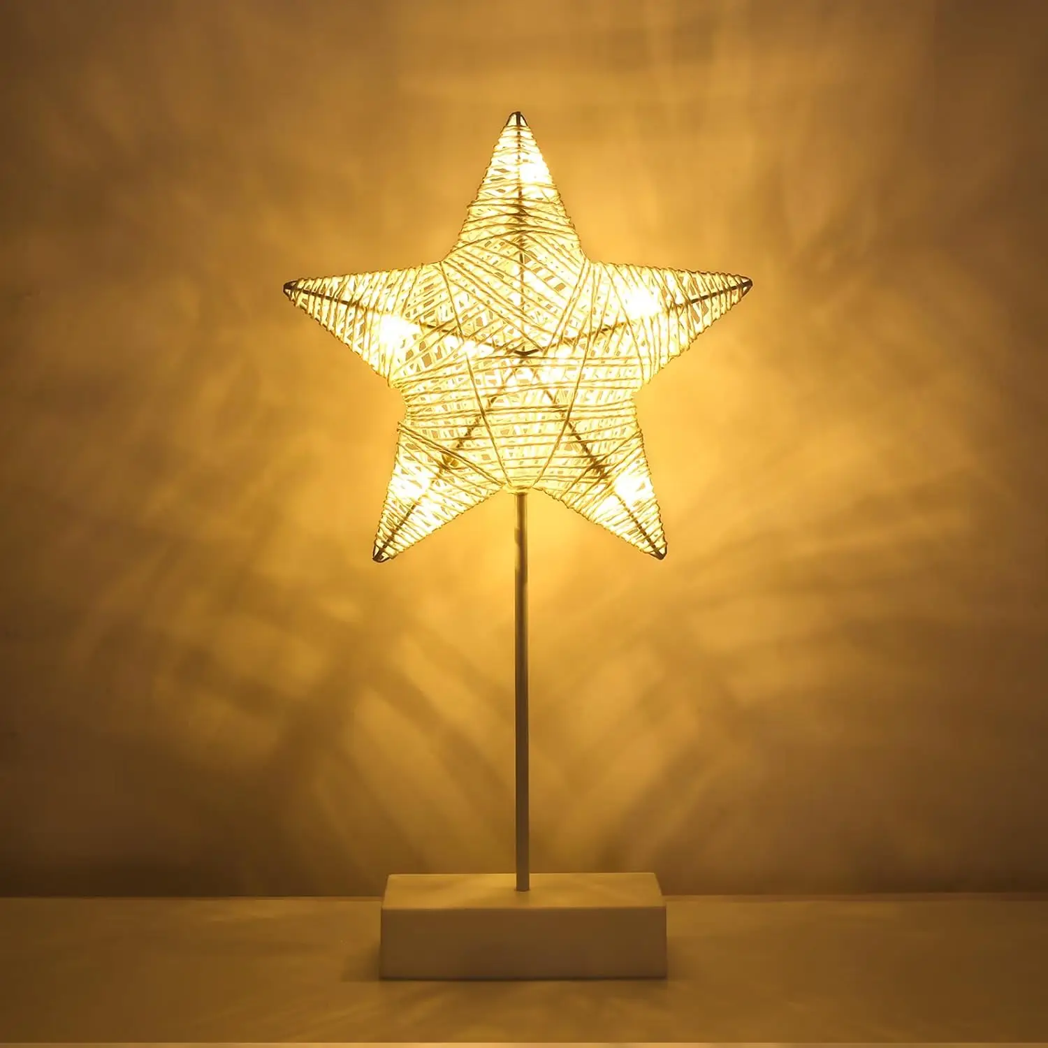 Battery Powered Star Moon Shaped Lamp, Bright LED Light Wrapped Iron Frame Christmas Family Bedroom Romantic Bedside Table Light view 3