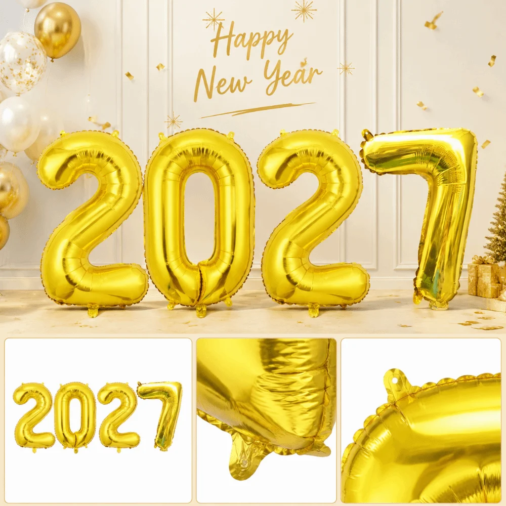 Festliche 40-Zoll 2027 Zahlen-Folienballons Foto-Requisiten Große Zahlenballons Selbstklebend Heimdekoration Ballons Weihnachtsdekoration