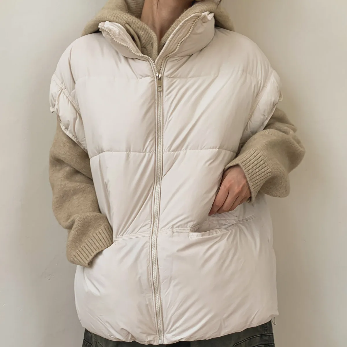 

Women's Autumn Winter Thiened Loose Casual Bread Sle down Cotton Vest Stand Collar Jaet Zipper Closure No Brand