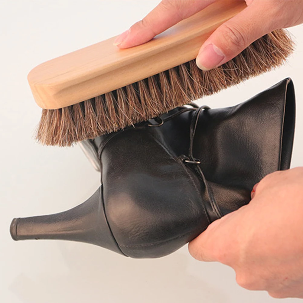 

Wood Handle Horsehair Shoe Large Professional Boot Shine Buffing Brush For Boots Shoes Easy Grip Sturdy Shine Cleaning Brush