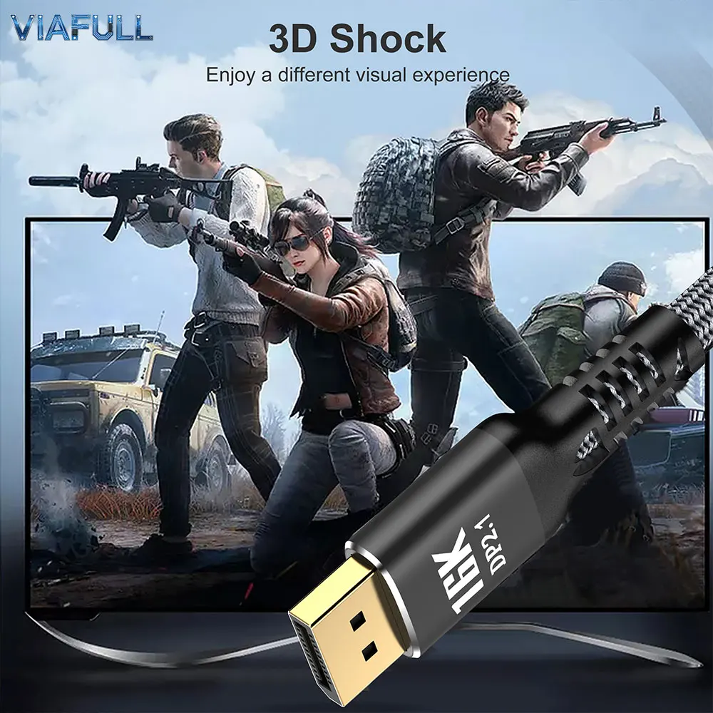 DisplayPort 2.1 Cable 16K@30Hz 8K@60Hz 4K@240Hz 40Gbps Ultra High Speed DP 2.1 Cord, 30AWG Gold-Plated Braided Video Wire 1M-5M